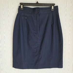 Vtg 90s Womens 28" Skirt Navy Linen Blend Mini Knee‎ Length Nautical